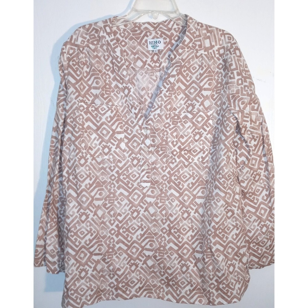 HIHO Sz M 100% LInen Tunic Blouse w/ Breast Pockets Shirt  Tortola BVI
